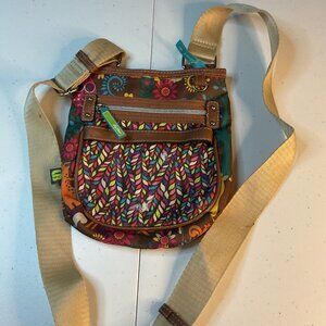 Lily Bloom Whimsical Woods Owl Deer mini-crossbody bag brown floral print